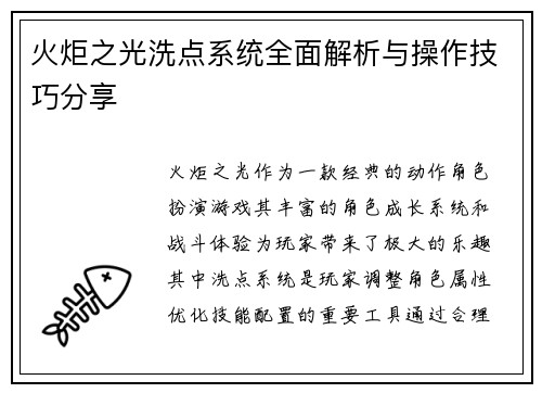 火炬之光洗点系统全面解析与操作技巧分享